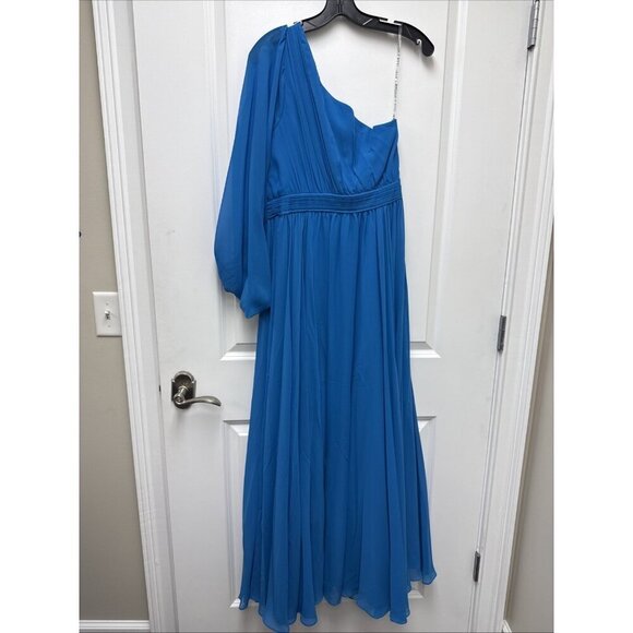Sachin & Babi Size 2 Blue Makayla One-Shoulder Blouson-Sleeve Gown Dress Prom - Picture 8 of 15